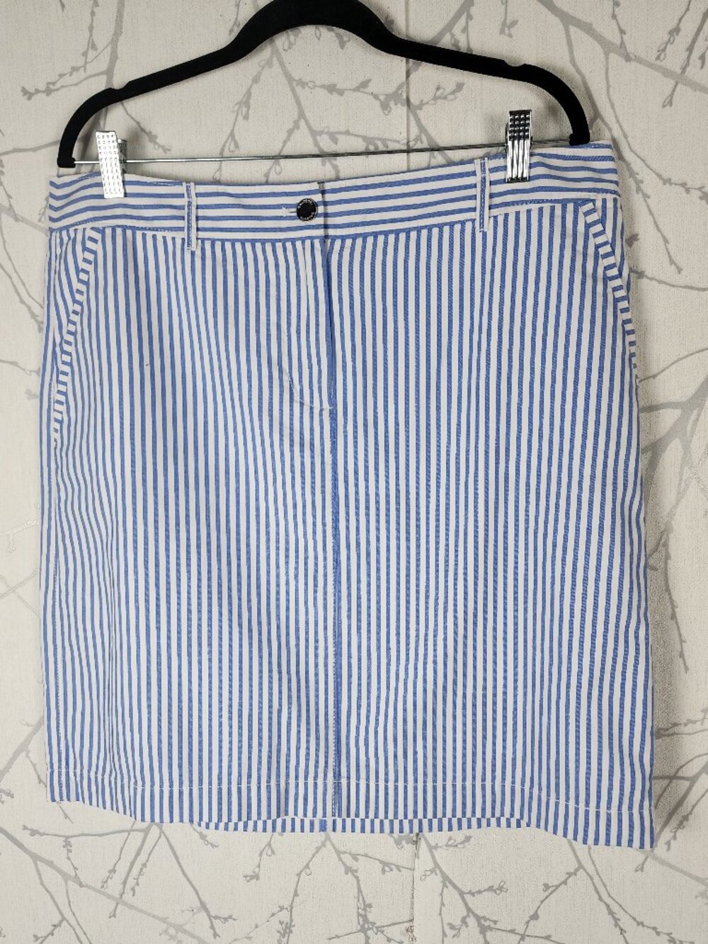 Talbots Blue Stripe Seersucker Cotton Pencil Skirt